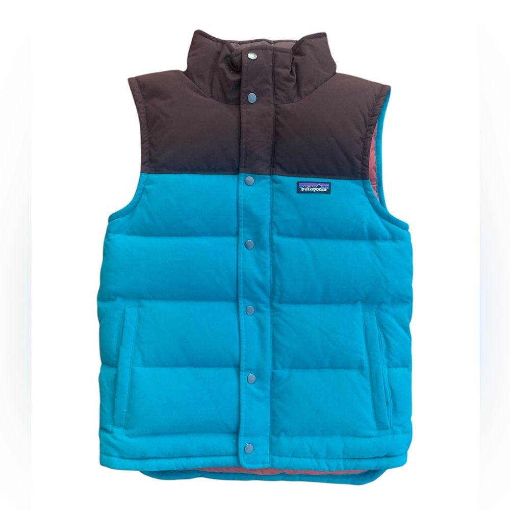 Patagonia Blue Brown M’s Reversible Bivy Down Vest Men’s Size XS